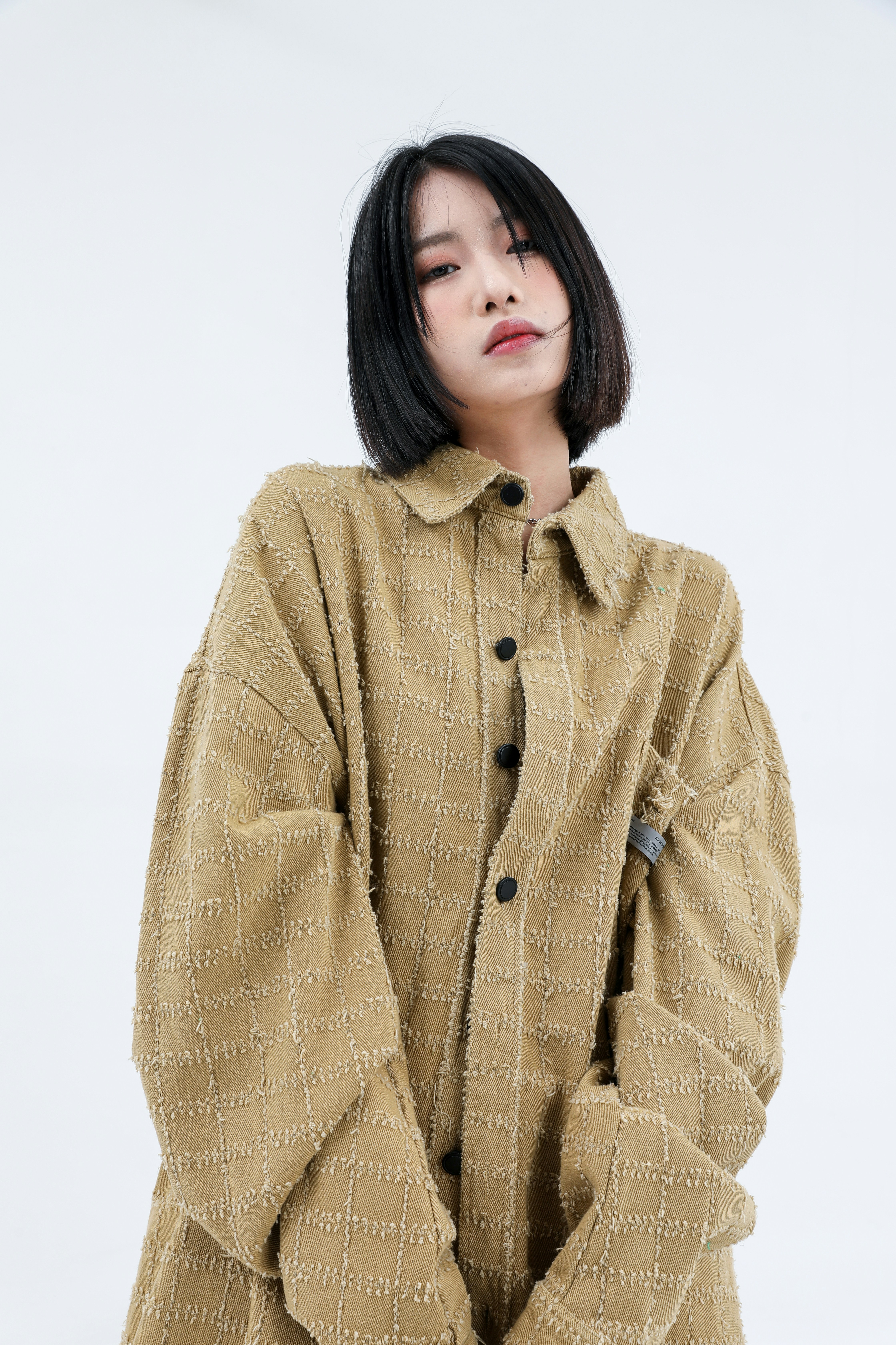 Oversized Textured Khaki Shirt